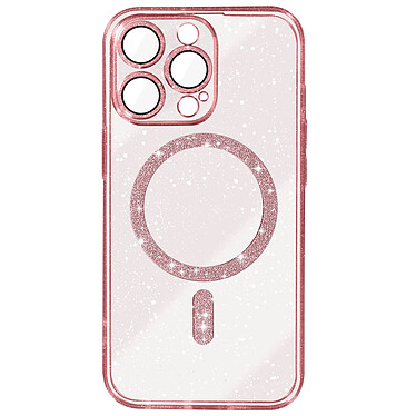 Avizar Coque MagSafe pour iPhone 15 Pro Silicone Pailleté Rose Champagne