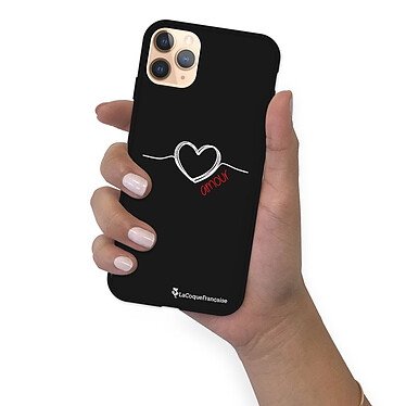 LaCoqueFrançaise Coque iPhone 11 Pro Silicone Liquide Douce noir Coeur Blanc Amour pas cher