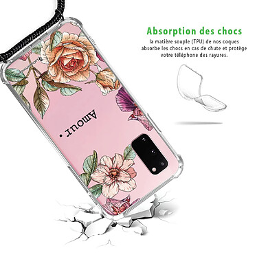 Avis LaCoqueFrançaise Coque cordon Samsung Galaxy S20 Dessin Amour en fleurs