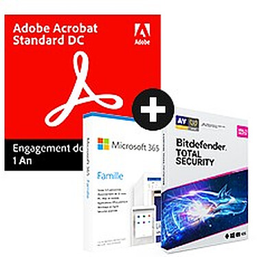 Pack Acrobat Standard DC + Microsoft Office 365 Famille + Bitdefender Total Security - Licence 1 an - 1 utilisateur - A télécharger