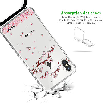 Avis Evetane Coque cordon iPhone X/Xs noir Dessin Chute De Fleurs