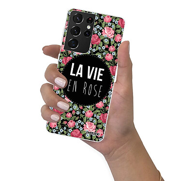 Evetane Coque Samsung Galaxy S21 Ultra 5G silicone transparente Motif La Vie en Rose ultra resistant pas cher