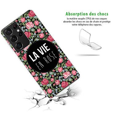 Avis Evetane Coque Samsung Galaxy S21 Ultra 5G silicone transparente Motif La Vie en Rose ultra resistant