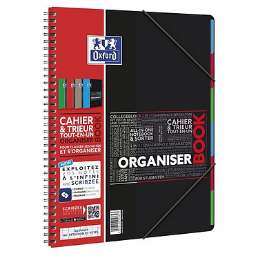 OXFORD Cahier Trieur OrganiserBook connecté Scribzee 160p Séyès A4+ Coloris Aléatoire x 5