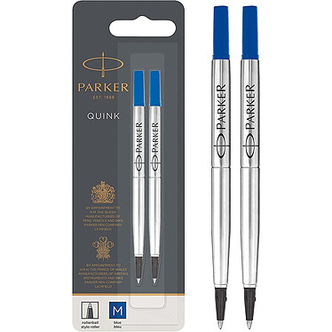 PARKER recharges pour stylo roller pointe moyenne bleue QUINK lot de 2