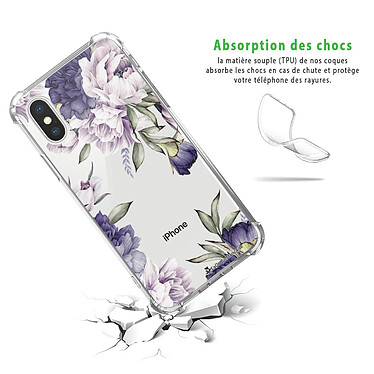 Avis LaCoqueFrançaise Coque iPhone X/Xs anti-choc souple angles renforcés transparente Motif Pivoines Violettes