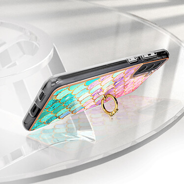 Avis Avizar Coque pour Samsung Galaxy S21 FE Bi-matière avec Bague de Maintien à Strass Effet Bijou Motif Écaille Multicolore