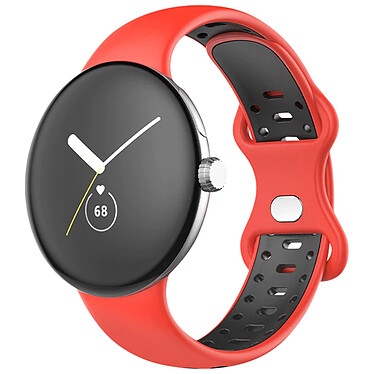 Avizar Bracelet Google Pixel Watch Silicone Bicolore Souple Rouge/Noir 241 mm