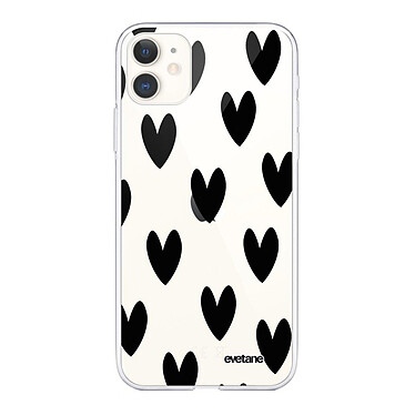 Evetane Coque iPhone 11 silicone transparente Motif Coeurs Noirs ultra resistant