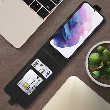 Acheter Avizar Étui Samsung Galaxy S21 Clapet Vertical Porte-carte Effet Lisse Noir