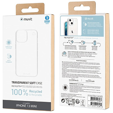 Acheter Muvit Coque pour iPhone 13 mini Recycletek Souple Technologie Antibactérienne Transparent