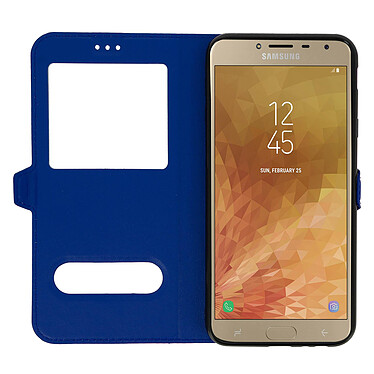 Avizar Etui Samsung Galaxy J4 Plus Housse Folio Double Fenêtre Fonction Support Bleu pas cher