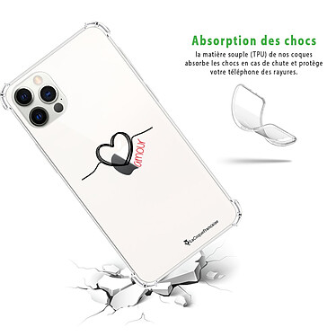Avis LaCoqueFrançaise Coque iPhone 12/12 Pro anti-choc souple angles renforcés transparente Motif Coeur Noir Amour