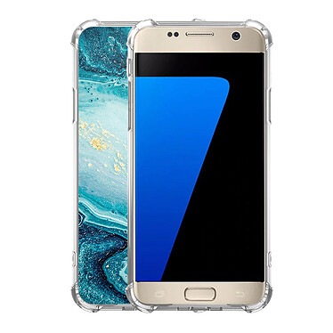 Avis Evetane Coque Samsung Galaxy S7 anti-choc souple angles renforcés transparente Motif Bleu Nacré Marbre