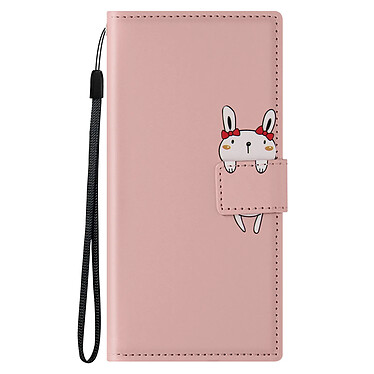 Avizar Étui Lapin pour Samsung S23 Ultra Portefeuille Support Vidéo Dragonne Rose Champagne