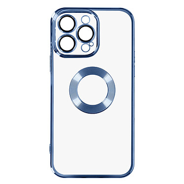 Avizar Coque iPhone 14 Pro Max Silicone Souple Bloc Caméra Couvert  Transparent Contour bleu Chromé