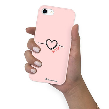 LaCoqueFrançaise Coque iPhone 7/8/ iPhone SE 2020 Silicone Liquide Douce rose pâle Coeur Noir Amour pas cher