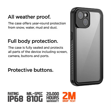 Avis Eiger Coque pour iPhone 14 Plus Protection Complète à 360° Étanche IP68 Renforcée Noir