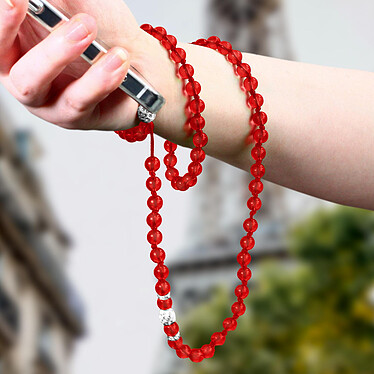 Avizar Bijou de Téléphone Bracelet à Perles Rondes Collection Glam rouge Translucide pas cher