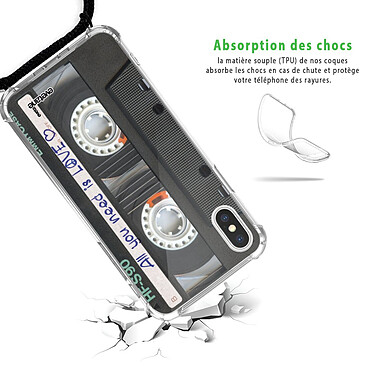 Avis Evetane Coque cordon iPhone X/Xs noir Dessin Cassette