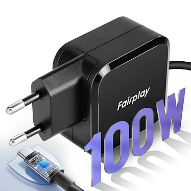 Avis Fairplay Chargeur GaN USB-C 100W pour Ordinateur Portable et MacBook Noir