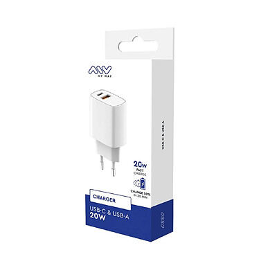 Avis Myway Chargeur Secteur avec Double Connecteur PD 20W USB-C - QC 3.0 18 W USB-A Blanc