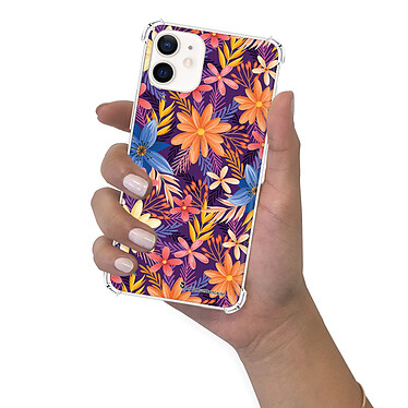 LaCoqueFrançaise Coque iPhone 12 mini anti-choc souple angles renforcés transparente Motif Fleurs violettes et oranges pas cher