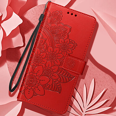 Acheter Avizar Étui Fleurs Mandala pour Samsung Galaxy A25 5G Portefeuille Dragonne Rouge