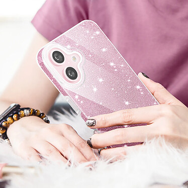 Avizar Coque Paillette pour iPhone 16 Plus Hybride Design Glamour Rose Poudré pas cher