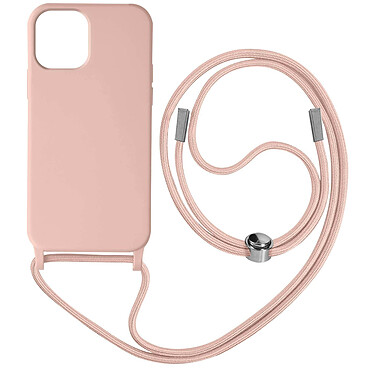 Avizar Coque Cordon pour iPhone 12 et 12 Pro Semi-rigide Lanière Tour du Cou 80cm  rose