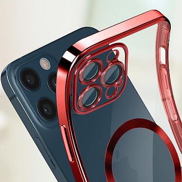 Avizar Coque MagSafe pour iPhone 12 Pro Silicone Protection Caméra  Contour Chromé Rouge pas cher