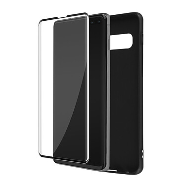 Avizar Coque pour Samsung Galaxy S10 Plus Souple Noir et Verre Trempé 9H  Contour Noir