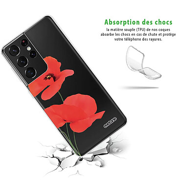 Avis Evetane Coque Samsung Galaxy S21 Ultra 5G silicone transparente Motif Coquelicot ultra resistant