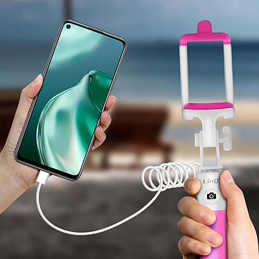 LinQ Perche selfie Filaire Connecteur USB-C Bouton déclencheur Extensible  Rose pas cher
