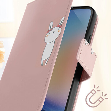 Avizar Étui Lapin pour Samsung A34 5G Portefeuille Support Vidéo Dragonne Rose Champagne pas cher