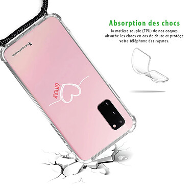 Avis LaCoqueFrançaise Coque cordon Samsung Galaxy S20 Dessin Coeur Blanc Amour