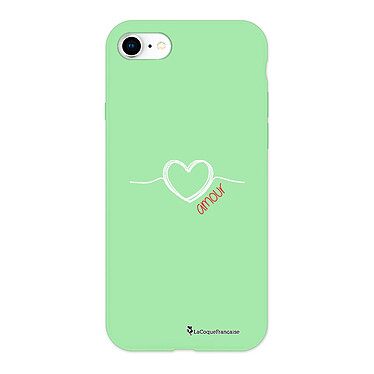 LaCoqueFrançaise Coque iPhone 7/8/ iPhone SE 2020 Silicone Liquide Douce vert pâle Coeur Blanc Amour