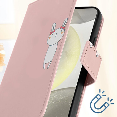 Avizar Étui Lapin pour Samsung S24 Portefeuille Support Vidéo Dragonne Rose Champagne pas cher