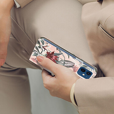 Avizar Étui iPhone 12 Mini Porte-carte Fonction Support Motif Fleurs Tropicales – rose pas cher
