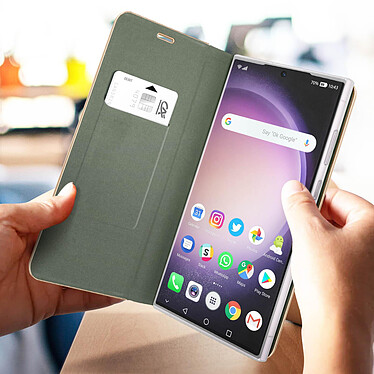 Avizar Étui pour Samsung Galaxy S23 Ultra Porte-carte et Support vidéo  Argent et Doré pas cher
