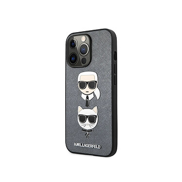 Karl Lagerfeld Coque pour Apple iPhone 13 Pro Saffiano Karl & Choupette Gris