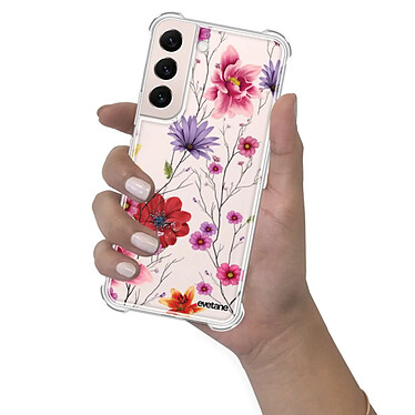 Evetane Coque Samsung Galaxy S22 5G Silicone antichocs Solides coins renforcés  transparente Motif Fleurs Multicolores pas cher