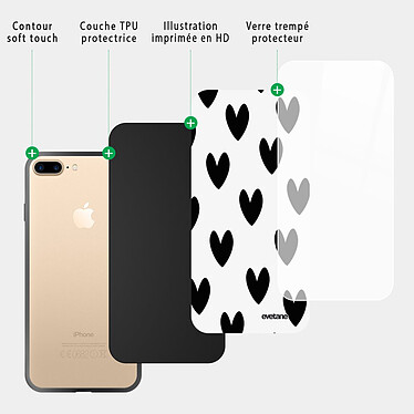 Acheter Evetane Coque iPhone 7 Plus/ 8 Plus Coque Soft Touch Glossy Coeurs Noirs Design