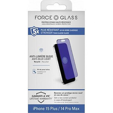 Force Glass Protection d'écran pour iPhone 15 Plus en Verre 2.5D Anti Lumière Bleue Transparent pas cher