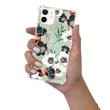 LaCoqueFrançaise Coque iPhone 12 mini anti-choc souple angles renforcés transparente Motif Fleurs vert d'eau pas cher