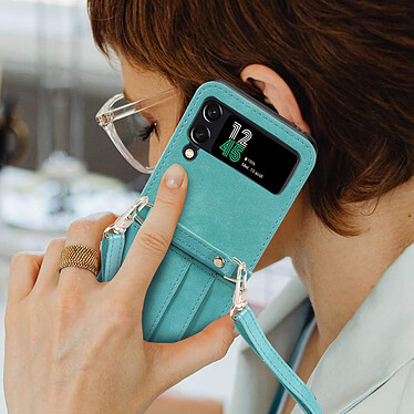 Avis Avizar Coque pour Samsung Z Flip 4 Cuir Porte cartes Bandoulière  Versatile Case turquoise
