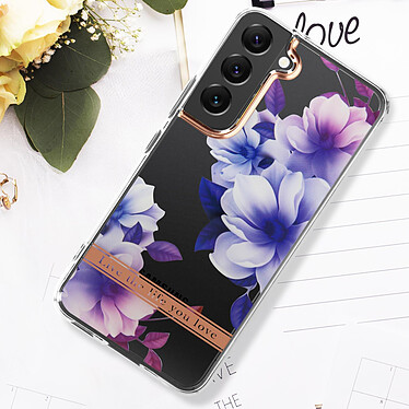Avizar Coque pour Samsung Galaxy S22 Dos Rigide Contour Silicone  Motif Fleurs Violettes pas cher