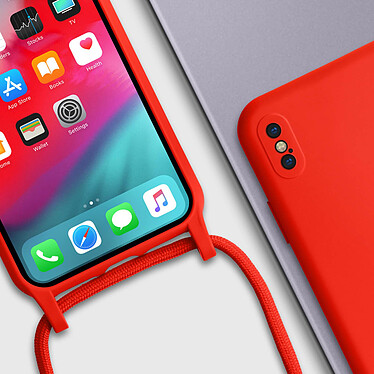 Avizar Coque Cordon pour iPhone X et XS Semi-rigide Lanière Tour du Cou 80cm  rouge pas cher