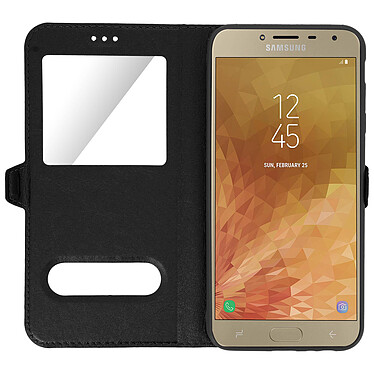 Avizar Etui Samsung Galaxy J4 Plus Housse Folio Double Fenêtre Fonction Support Noir pas cher