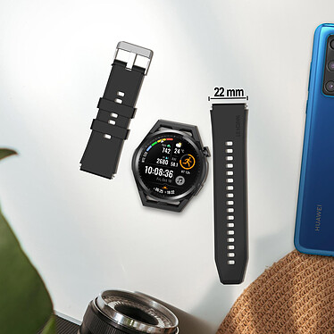 Avizar Bracelet pour Huawei Watch GT Runner Silicone Renforcé Boucle Argentée Noir pas cher